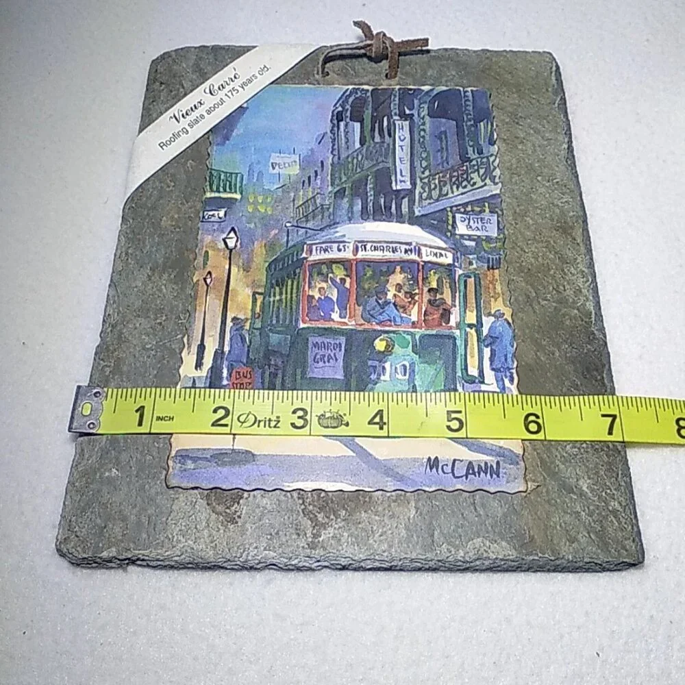 Antique New Orleans Roofing Slate Tile John McCann Street Car Street Scene Print